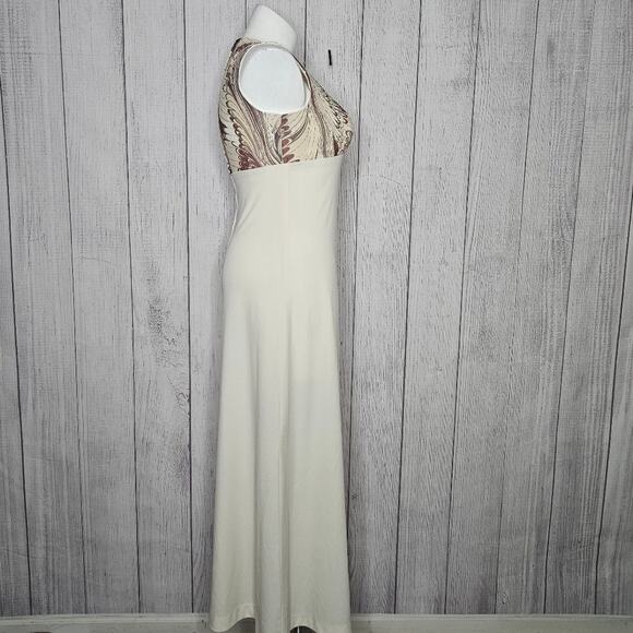 VTG 60s 70s Two Piece Earth Tone Marbled & Cream Maxi Dress & Jacket - Picture 7 of 9